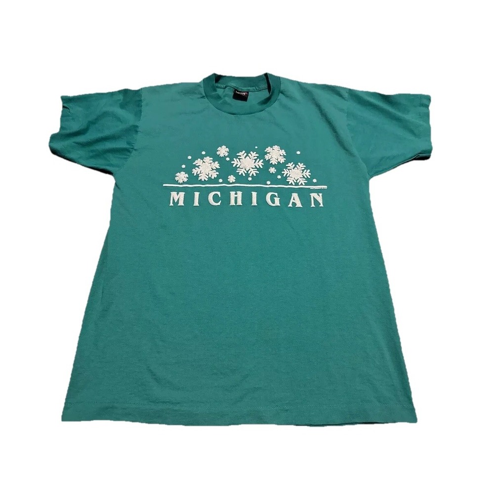 Vintage Michigan Single Stitch Tee Large T-Shirt Green USA
